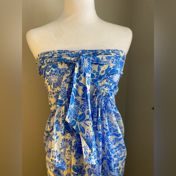 NEW Draped sarong in blue floral Blue and White Floral Halter Dress size XSmall - Picture 8 of 12